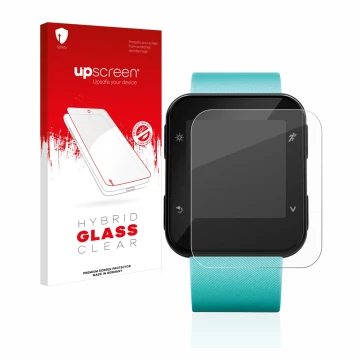 Vorderseite einer Produktverpackung mit dem Markenlogo upscreen. Daneben ist das Gerät Garmin Forerunner 35 mit dem zugehörige