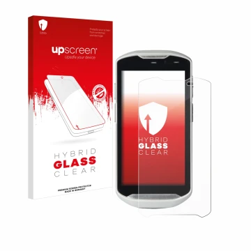 Vorderseite einer Produktverpackung mit dem Markenlogo upscreen. Daneben ist das Gerät Zebra TC51 mit dem zugehörigen Displays