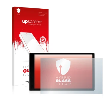 Vorderseite einer Produktverpackung mit dem Markenlogo upscreen. Daneben ist das Gerät Garmin DriveSmart 61 LMT-D mit dem zuge