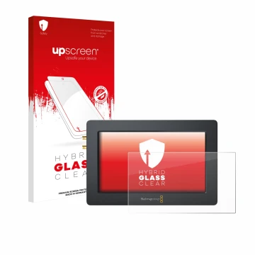 Vorderseite einer Produktverpackung mit dem Markenlogo upscreen. Daneben ist das Gerät Blackmagic Design Video Assist (5.0) mi