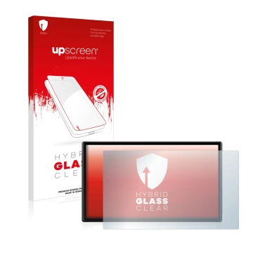 Vorderseite einer Produktverpackung mit dem Markenlogo upscreen. Daneben ist das Gerät Garmin DriveSmart 61 LMT-S mit dem zuge