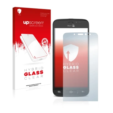 Vorderseite einer Produktverpackung mit dem Markenlogo upscreen. Daneben ist das Gerät Doro 8040 mit dem zugehörigen Displaysc