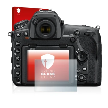 Vorderseite einer Produktverpackung mit dem Markenlogo upscreen. Daneben ist das Gerät Fujifilm X-E3 mit dem zugehörigen Displ