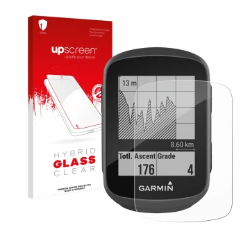 Vorderseite einer Produktverpackung mit dem Markenlogo upscreen. Daneben ist das Gerät Garmin Edge 130 mit dem zugehörigen Dis