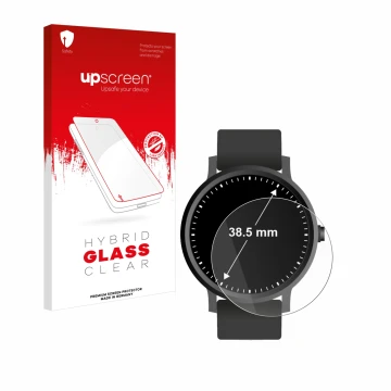 Vorderseite einer Produktverpackung mit dem Markenlogo upscreen. Daneben ist das Gerät Armbanduhren (Kreisrund, ø: 38.5 mm) mi