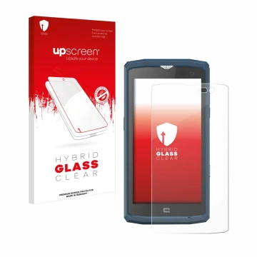 Vorderseite einer Produktverpackung mit dem Markenlogo upscreen. Daneben ist das Gerät Crosscall Core X3 mit dem zugehörigen D