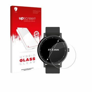 Vorderseite einer Produktverpackung mit dem Markenlogo upscreen. Daneben ist das Gerät Armbanduhren (Kreisrund, ø: 41.5 mm) mi