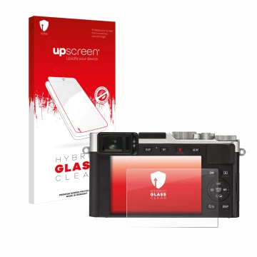Vorderseite einer Produktverpackung mit dem Markenlogo upscreen. Daneben ist das Gerät Leica D-Lux 7 mit dem zugehörigen Displ
