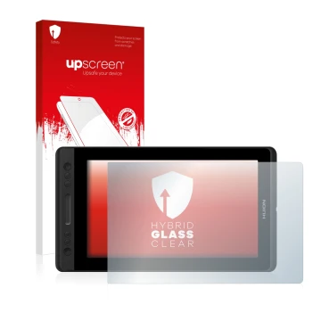 Vorderseite einer Produktverpackung mit dem Markenlogo upscreen. Daneben ist das Gerät Huion Kamvas Pro 13 mit dem zugehörigen