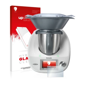 Vorderseite einer Produktverpackung mit dem Markenlogo upscreen. Daneben ist das Gerät Vorwerk Bimby TM5 mit dem zugehörigen D