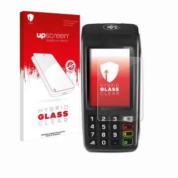 Vorderseite einer Produktverpackung mit dem Markenlogo upscreen. Daneben ist das Gerät ingenico Move/5000 mit dem zugehörigen 