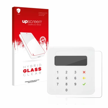 Vorderseite einer Produktverpackung mit dem Markenlogo upscreen. Daneben ist das Gerät SumUp Air mit dem zugehörigen Displaysc