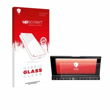 Vorderseite einer Produktverpackung mit dem Markenlogo upscreen. Daneben ist das Gerät DS 7 Crossback Infotainmentsystem mit d