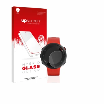 Vorderseite einer Produktverpackung mit dem Markenlogo upscreen. Daneben ist das Gerät Garmin Forerunner 45 mit dem zugehörige