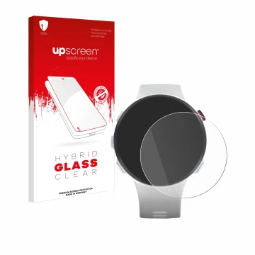 Vorderseite einer Produktverpackung mit dem Markenlogo upscreen. Daneben ist das Gerät Garmin Forerunner 45S mit dem zugehörig