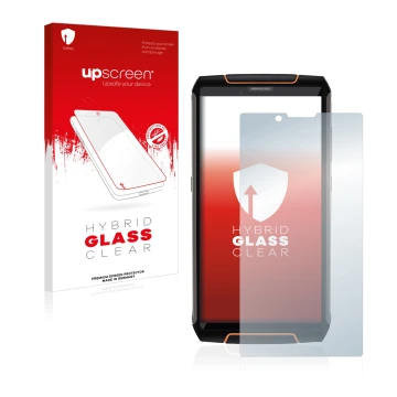 Vorderseite einer Produktverpackung mit dem Markenlogo upscreen. Daneben ist das Gerät Cubot King Kong 3 mit dem zugehörigen D