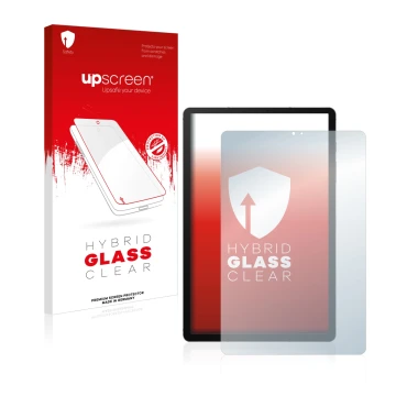Vorderseite einer Produktverpackung mit dem Markenlogo upscreen. Daneben ist das Gerät Samsung Galaxy Tab S6 WiFi 2019 mit dem