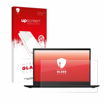 Vorderseite einer Produktverpackung mit dem Markenlogo upscreen. Daneben ist das Gerät Lenovo ThinkPad X1 Carbon (7. Gen.) mit