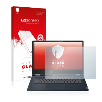 Vorderseite einer Produktverpackung mit dem Markenlogo upscreen. Daneben ist das Gerät Lenovo IdeaPad C340 14