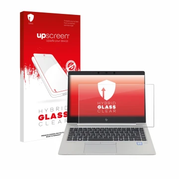 Vorderseite einer Produktverpackung mit dem Markenlogo upscreen. Daneben ist das Gerät HP EliteBook 840 G5 Non-Touch mit dem z