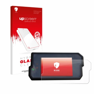 Vorderseite einer Produktverpackung mit dem Markenlogo upscreen. Daneben ist das Gerät KTM 125 / 390 Duke 2017+ mit dem zugehö