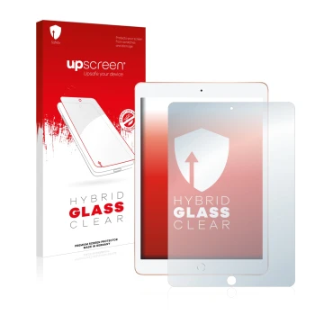 Vorderseite einer Produktverpackung mit dem Markenlogo upscreen. Daneben ist das Gerät Apple iPad 10.2