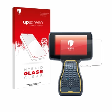 Vorderseite einer Produktverpackung mit dem Markenlogo upscreen. Daneben ist das Gerät Trimble TSC7 Controller mit dem zugehör