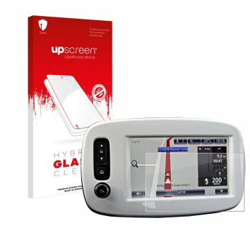 Vorderseite einer Produktverpackung mit dem Markenlogo upscreen. Daneben ist das Gerät TomTom Smart 453 2018 mit dem zugehörig