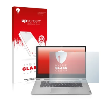 Vorderseite einer Produktverpackung mit dem Markenlogo upscreen. Daneben ist das Gerät Lenovo IdeaPad C340 15