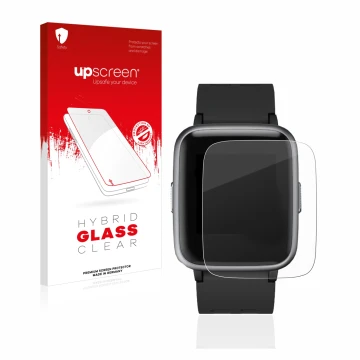 Vorderseite einer Produktverpackung mit dem Markenlogo upscreen. Daneben ist das Gerät Letsfit Fitness Tracker 1.3