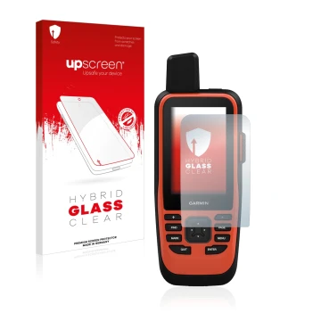 Vorderseite einer Produktverpackung mit dem Markenlogo upscreen. Daneben ist das Gerät Garmin GPSMAP 86i mit dem zugehörigen D