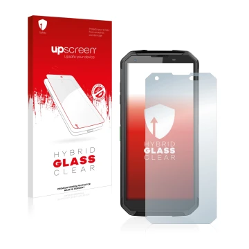 Vorderseite einer Produktverpackung mit dem Markenlogo upscreen. Daneben ist das Gerät Blackview BV9500 Plus mit dem zugehörig