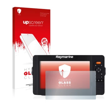 Vorderseite einer Produktverpackung mit dem Markenlogo upscreen. Daneben ist das Gerät Raymarine Element 9 HV mit dem zugehöri