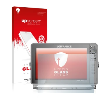 Vorderseite einer Produktverpackung mit dem Markenlogo upscreen. Daneben ist das Gerät Lowrance HDS Live 12