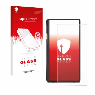 Vorderseite einer Produktverpackung mit dem Markenlogo upscreen. Daneben ist das Gerät FiiO M11 Pro mit dem zugehörigen Displa