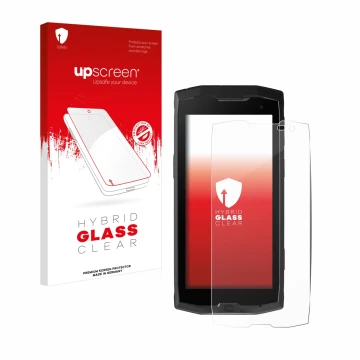 Vorderseite einer Produktverpackung mit dem Markenlogo upscreen. Daneben ist das Gerät Crosscall Core M4 mit dem zugehörigen D