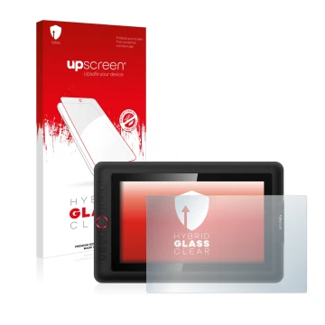 Vorderseite einer Produktverpackung mit dem Markenlogo upscreen. Daneben ist das Gerät XP-Pen Artist 13.3 Pro mit dem zugehöri
