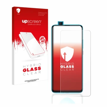 Vorderseite einer Produktverpackung mit dem Markenlogo upscreen. Daneben ist das Gerät Xiaomi Poco F2 Pro mit dem zugehörigen 