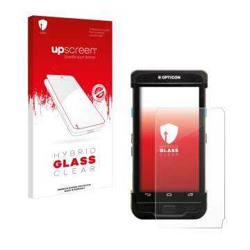 Vorderseite einer Produktverpackung mit dem Markenlogo upscreen. Daneben ist das Gerät Opticon H-31 mit dem zugehörigen Displa