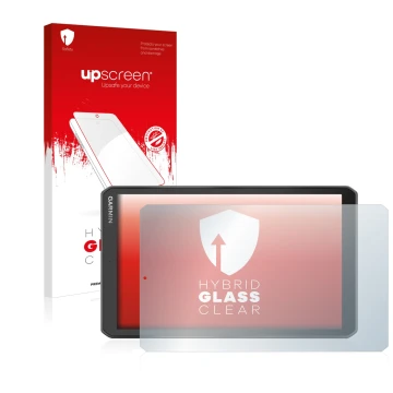 Vorderseite einer Produktverpackung mit dem Markenlogo upscreen. Daneben ist das Gerät Garmin Camper 890 mit dem zugehörigen D