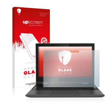 Vorderseite einer Produktverpackung mit dem Markenlogo upscreen. Daneben ist das Gerät Lenovo 300e (2. Gen.) mit dem zugehörig