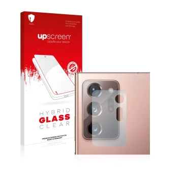 Vorderseite einer Produktverpackung mit dem Markenlogo upscreen. Daneben ist das Gerät Samsung Galaxy Note 20 Ultra 5G (NUR Ka