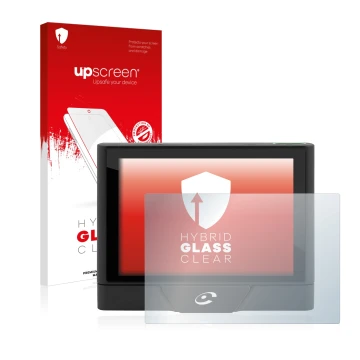 Vorderseite einer Produktverpackung mit dem Markenlogo upscreen. Daneben ist das Gerät Coyote UP mit dem zugehörigen Displaysc
