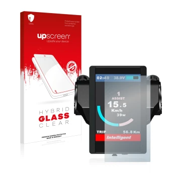 Vorderseite einer Produktverpackung mit dem Markenlogo upscreen. Daneben ist das Gerät Bafang 850c mit dem zugehörigen Display