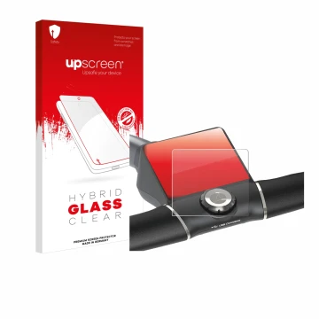 Vorderseite einer Produktverpackung mit dem Markenlogo upscreen. Daneben ist das Gerät Motocaddy M5 GPS Electric Trolley mit d