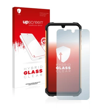Vorderseite einer Produktverpackung mit dem Markenlogo upscreen. Daneben ist das Gerät Ulefone Armor 8 mit dem zugehörigen Dis