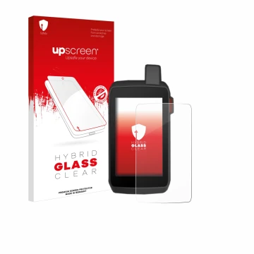 Vorderseite einer Produktverpackung mit dem Markenlogo upscreen. Daneben ist das Gerät Garmin Montana 700 mit dem zugehörigen 