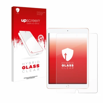 Vorderseite einer Produktverpackung mit dem Markenlogo upscreen. Daneben ist das Gerät Apple iPad 10.2
