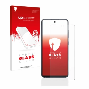 Vorderseite einer Produktverpackung mit dem Markenlogo upscreen. Daneben ist das Gerät Samsung Galaxy S20 FE 5G mit dem zugehö