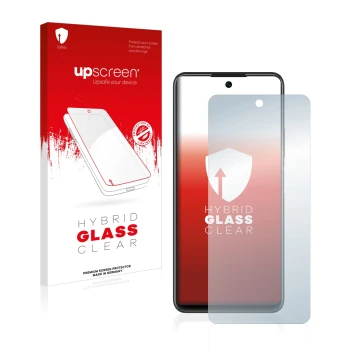 Vorderseite einer Produktverpackung mit dem Markenlogo upscreen. Daneben ist das Gerät Huawei P smart 2021 mit dem zugehörigen
